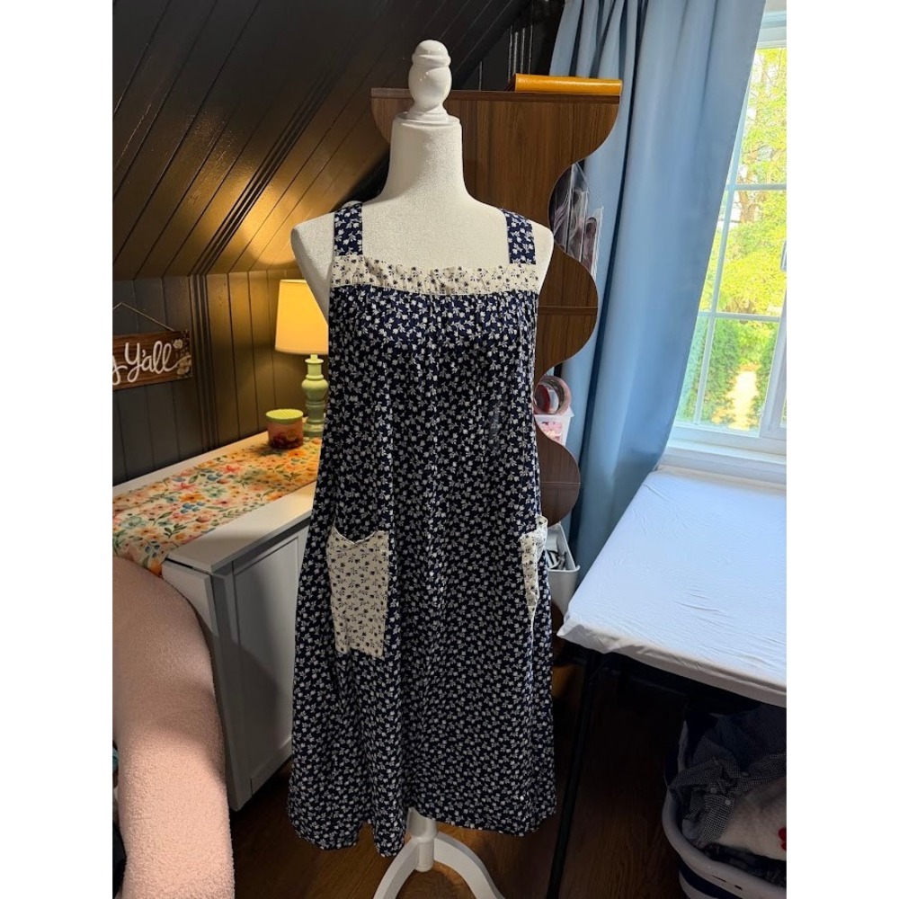 NWT Women's Cottagecore Prairie April Cornell Navy Floral Pinafore / Dress XL